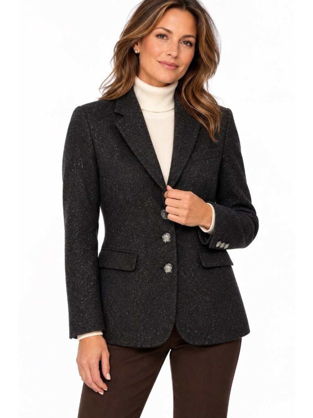 LAUREN RALPH LAUREN jacket blazer charcoal gray 8P equestrian horse head buttons